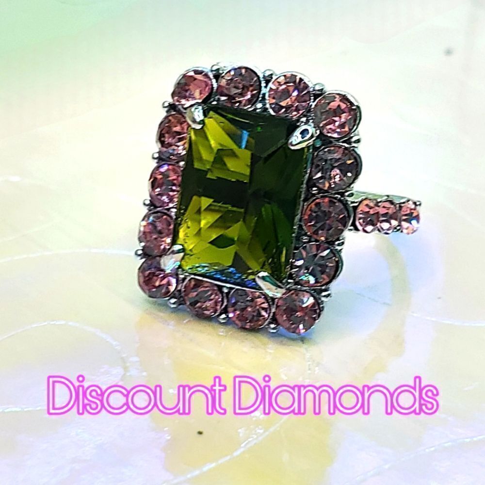 Emerald Cut Peridot Pink Sapphire Accents 925 Sterling Silver Ring